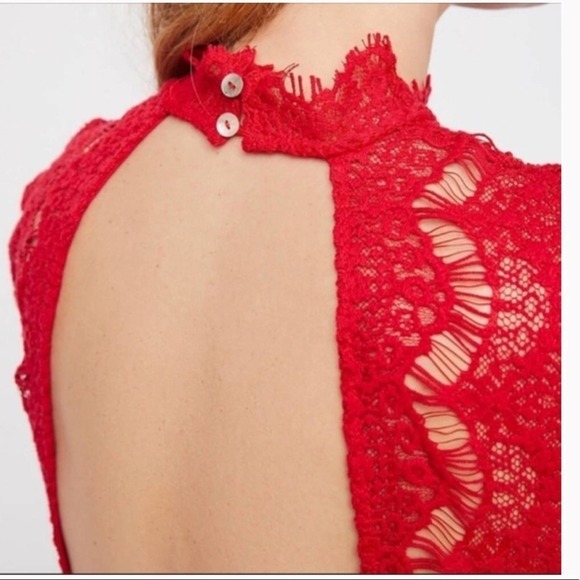 Free People Red Daydream Lace Open Back Dress - Picture 2 of 11